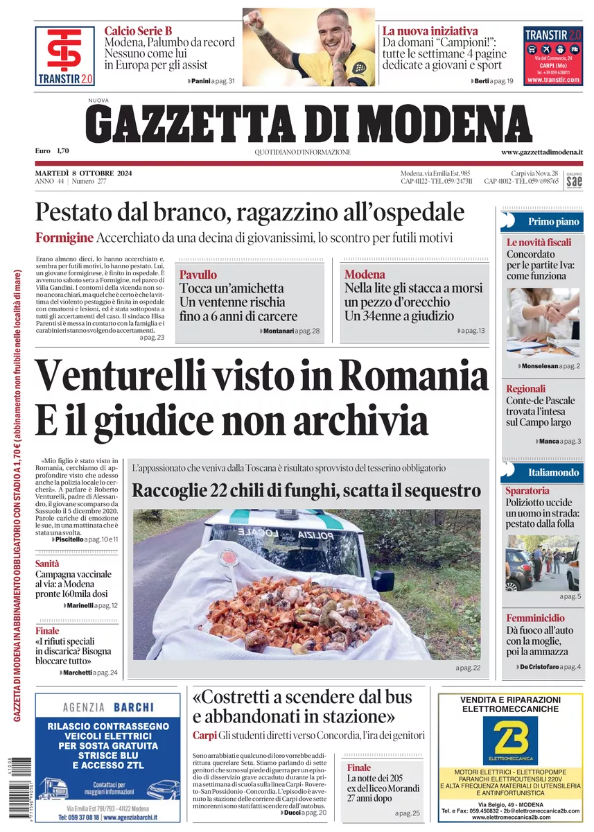 Prima-pagina-gazzetta di modena-oggi-edizione-del-2024-10-08